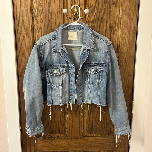 Lucky Brand Cut-Off Trucker Distressed Blue Jean Denim Jacket Women’s Size Large - Picture 2 of 9